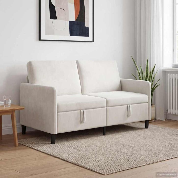 vidaXL Bank met opslag Crèmekleurig 152 x 78 x 87 cm, Huis en Inrichting, Banken | Bankstellen, Nieuw, Minder dan 150 cm, Kunststof