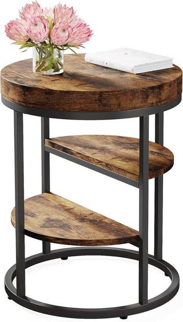 Bijzettafel met opbergruimte - Rond - Industrieel - Bruin -, Verzenden, Zo goed als nieuw