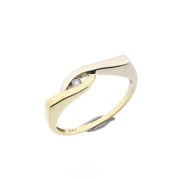 Bicolor gouden ring met diamant; 0,02 ct., Sieraden, Tassen en Uiterlijk, Ringen, Gebruikt, Overige kleuren, Ophalen of Verzenden