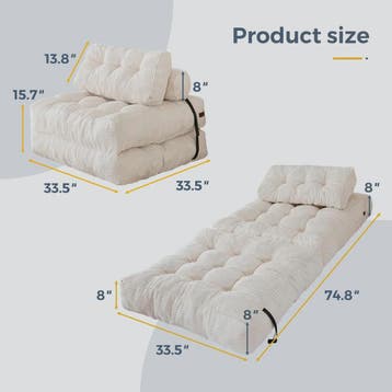 Opvouwbare Fauteuil en Bed 2-in-1 in Ribfluweel - Beige, Verzenden, Nieuw