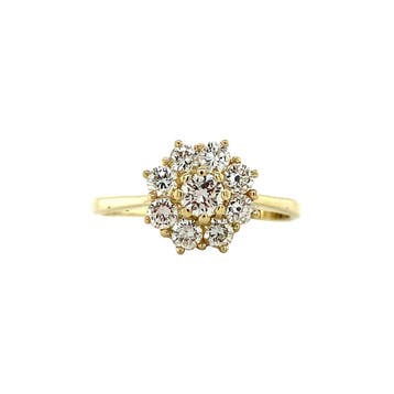 Gouden entourage ring met diamant 14 karaat, Verzenden, Zo goed als nieuw, Goud