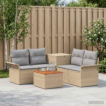 vidaXL Bankstel 6 st 4-Aantal zitplaatsen Beige en Licht, Verzenden, Nieuw, Rotan, 6 zitplaatsen