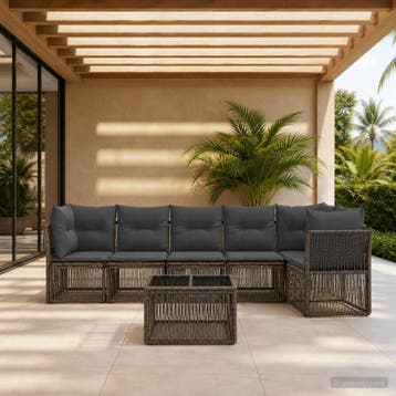 vidaXL Tuinbankenset 7 st Grijs poly rattan, Verzenden, Nieuw, 7 zitplaatsen