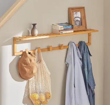 Bamboe wandkapstok met 6 haken, Kleding | Dames, Kledingrekken, Verzenden, Nieuw
