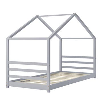 Kinderbed met bedbodem en matras huisbed 90x200 cm grijs, Kinderen en Baby's, Kinderkamer | Bedden, Verzenden, Nieuw