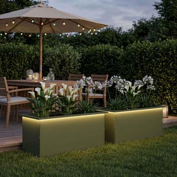 vidaXL Plantenbak met led 2 st Olijfgroen 40 x 80 x 40 cm, Verzenden, Nieuw, Metaal, 60 tot 100 cm