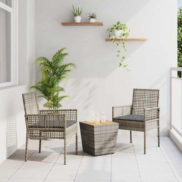 vidaXL Tuin Bistro Set 3 st Grijs poly rattan, Tuin en Terras, Verzenden, Nieuw, Rotan, 3 zitplaatsen