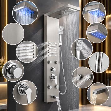 Douchepaneel met LED – Regendouche & Massagejets - Luxe 5-in, Ophalen, Nieuw