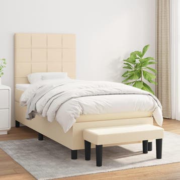 vidaXL Boxspring met matras stof crèmekleurig 100x200 cm, 100 cm, Eenpersoons, Verzenden, Nieuw
