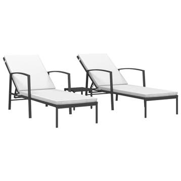 2x Ligbed met tafel - Luxe loungeset - 67% korting, Ophalen of Verzenden, Gebruikt, Wicker, Verstelbaar