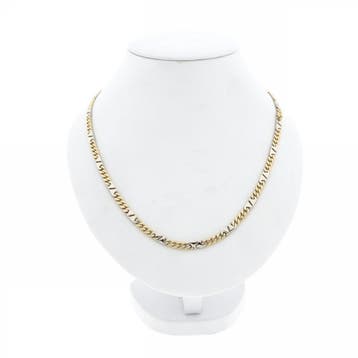 Bicolor gouden gourmet/fantasieschakel ketting, Ophalen of Verzenden, Gebruikt, Goud, Goud