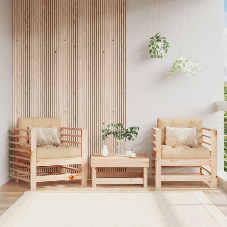 vidaXL Tuinstoelen 2 st met kussens massief grenenhout, Tuin en Terras, Tuinsets en Loungesets, Tuinset, Nieuw, Verzenden