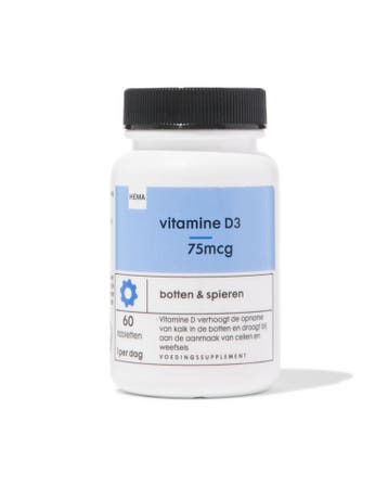 HEMA Vitamine D3 75mcg - 60 stuks 1+1 gratis, Verzenden, Nieuw