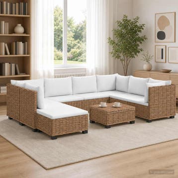 vidaXL 9 st Rieten Loungeset met Kussens GENDT Natuurlijk, Tuin en Terras, Tuinsets en Loungesets, Meer dan 8 zitplaatsen, Nieuw