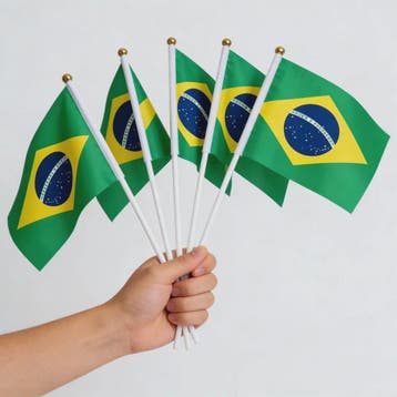 Mini Brazilië Handvlaggen aan Stok - Feest, Parade & Eveneme, Verzenden, Nieuw