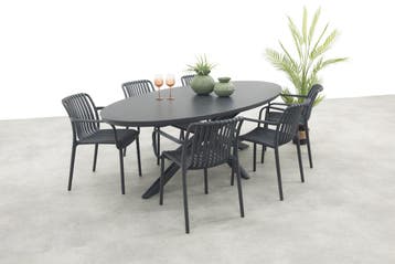 Stripe/Ventaro stapelbare ovale tuinset 240x115 cm. -, Verzenden, Nieuw, Kunststof, Tuinset