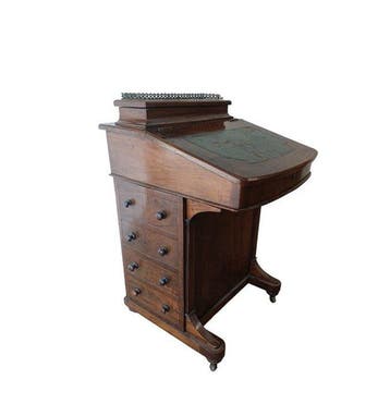 Bureau - Victoriaanse Davenport in hout met inlays van, Antiek en Kunst