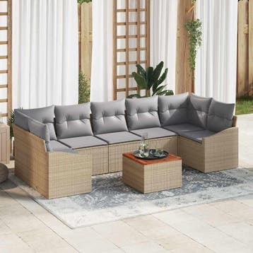 vidaXL Tuinbankenset 8 st Beige poly rattan, Verzenden, Nieuw, 8 zitplaatsen