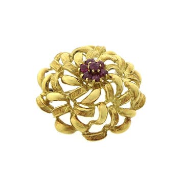 Antiek gouden broche met robijn, Sieraden, Tassen en Uiterlijk, Broches, Gebruikt, Overige kleuren, Ophalen of Verzenden, Met edelsteen