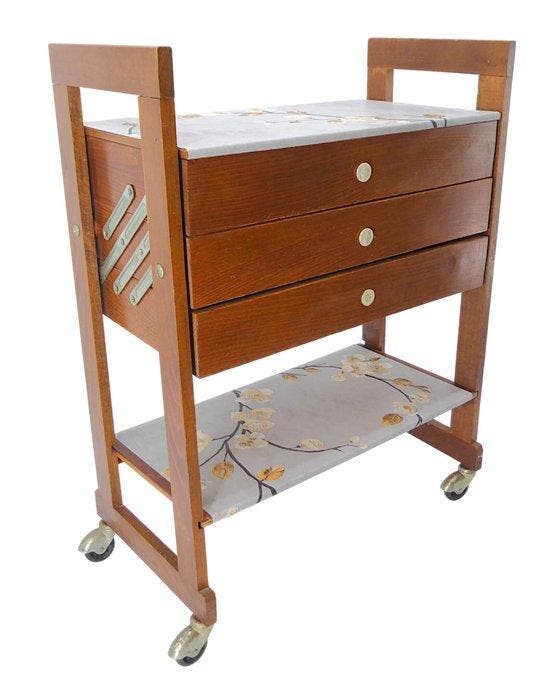 Naaidoos - Hout - Vintage model Fisarmonica met drie, Antiek en Kunst, Kunst | Designobjecten