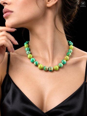 Jasper edelsteen kralenketting - 925 Sterlingzilver - goud