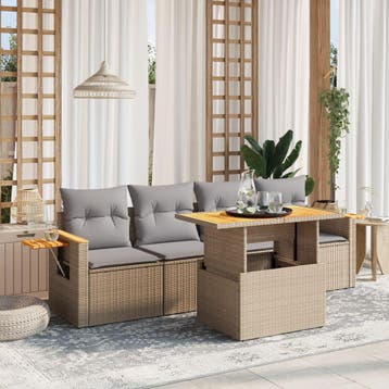 vidaXL 5-delige Loungeset met kussens poly rattan beige, Verzenden, Nieuw, Loungeset