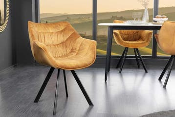 Design stoel THE DUTCH COMFORT mosterdgeel fluweel met, Ophalen of Verzenden, Nieuw