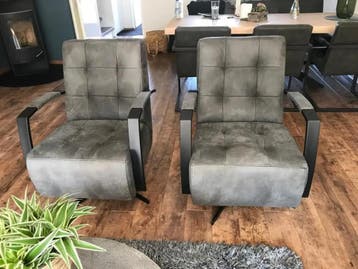 Set van 2 leren draaifauteuil met stalen frame en stervoet, Ophalen of Verzenden, Nieuw, Leer