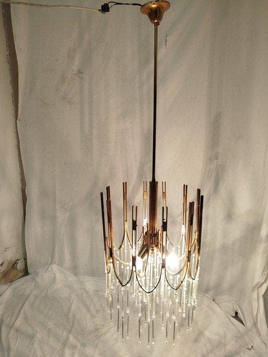 Kroonluchter - Messing - Bronslamp met Murano-glas, Antiek en Kunst, Antiek | Lampen
