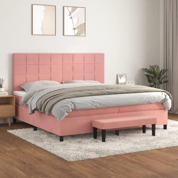 vidaXL Boxspring met matras fluweel roze 200x200 cm, Verzenden, Overige maten, 200 cm, Stof