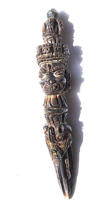 oude Phurba van gewei !!! kunstvol gesneden sjamaan 12,5 cm