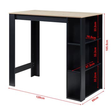Bartafel Danderyd met 3 planken 120x60x105,5 cm zwart en eik, Huis en Inrichting, Tafels | Statafels, Verzenden, Nieuw