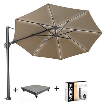 Challenger T2 glow zweefparasol 350 cm rond taupe met 90KG, Ophalen of Verzenden, Nieuw
