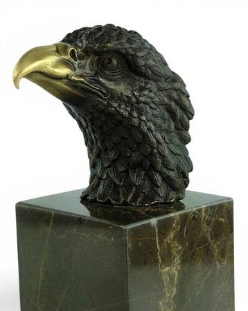 sculptuur, Majestic Eagle Head - 20 cm - Brons, Marmer