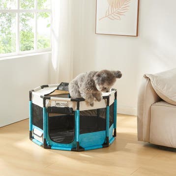 [en.casa] Hondenbox Nærøysund 72x72x45 cm blauw en beige, Dieren en Toebehoren, Verzenden, Nieuw