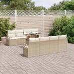 vidaXL Tuin Sofa Set met opslag 9 pcs Beige Poly riet, Verzenden, Nieuw, Rotan, Meer dan 8 zitplaatsen