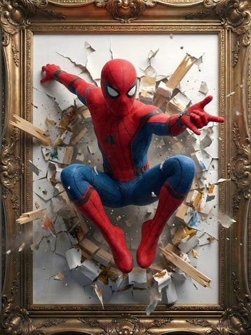 AT9 - Spiderman Breaking the Canvas - Canvas 80x60cm -, Nieuw in verpakking