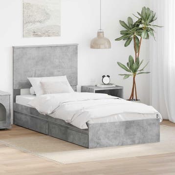 vidaXL Opslag bed met lade Beton Grijs 90 x 190 cm Bewerkt, Eenpersoons, Verzenden, Nieuw, Grijs