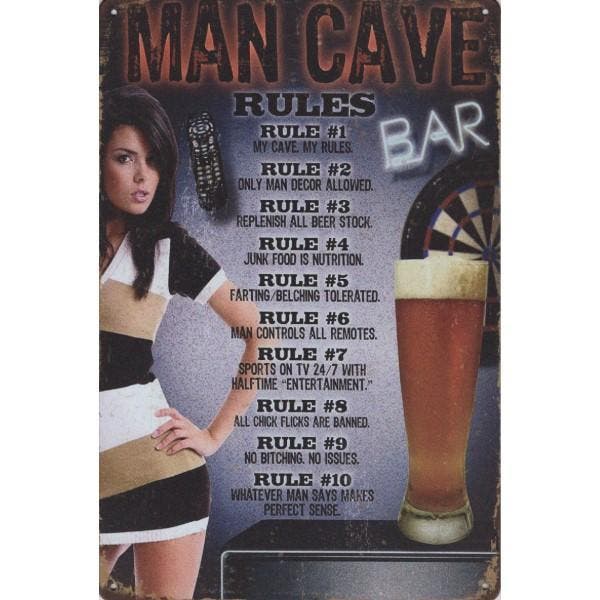Wandbord -  Man Cave Rules, Huis en Inrichting, Woonaccessoires | Wanddecoraties, Nieuw, Ophalen of Verzenden