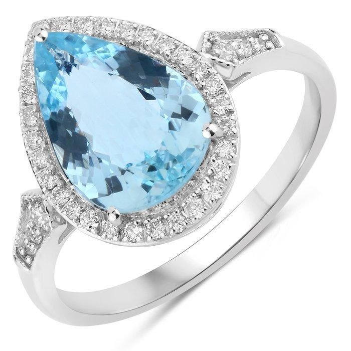 Ring - 14 karaat Witgoud - 2.32ct. tw. Aquamarijn - Diamant, Sieraden, Tassen en Uiterlijk, Ringen