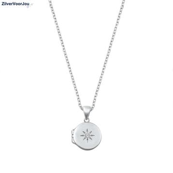 Zilveren ronde medaillon met cz ster ketting, Sieraden, Tassen en Uiterlijk, Kettinghangers, Verzenden, Nieuw, Zilver