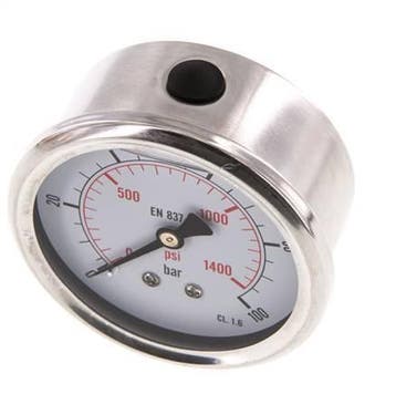 0..100 Bar Glycerine Manometer Achteraansluiting RVS/Messing, Verzenden, Nieuw