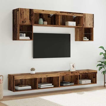 vidaXL TV Wand Eenheden met LED 6 st Oud Hout Bewerkt hout, 100 tot 150 cm, Verzenden, Nieuw, Minder dan 100 cm