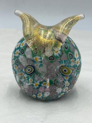 Beeldje - Campanella Livio testa di civetta in murrine verdi