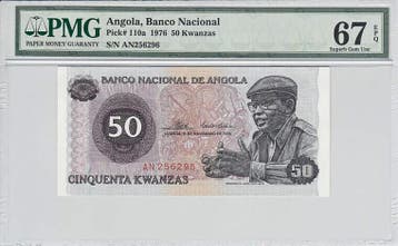 1976 Angola 50 Kwanzas Pick 110a Pmg Superb Gem Unc 67 Epq, Verzenden