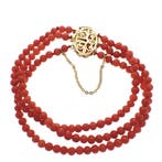 Bloedkoraal kralen armband met gouden slot (Schakelarmband), Gebruikt, Overige kleuren, Ophalen of Verzenden, Met edelsteen