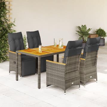 vidaXL 5-delige Bistroset met kussens poly rattan grijs, Tuin en Terras, Verzenden, Nieuw, 4 zitplaatsen