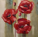 Olieverf schilderij rode Bloemen Y5838, Ophalen of Verzenden, Nieuw