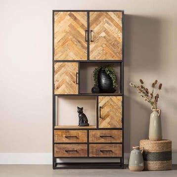 Vakkenkast Mangohout Gwenn 90 cm, Huis en Inrichting, Kasten | Boekenkasten, Verzenden, Nieuw, Overige houtsoorten, Industriële meubels