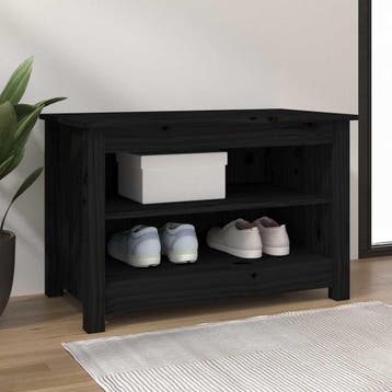 vidaXL Schoenenbank 70x38x45,5 cm massief grenenhout zwart, Huis en Inrichting, Verzenden, Nieuw
